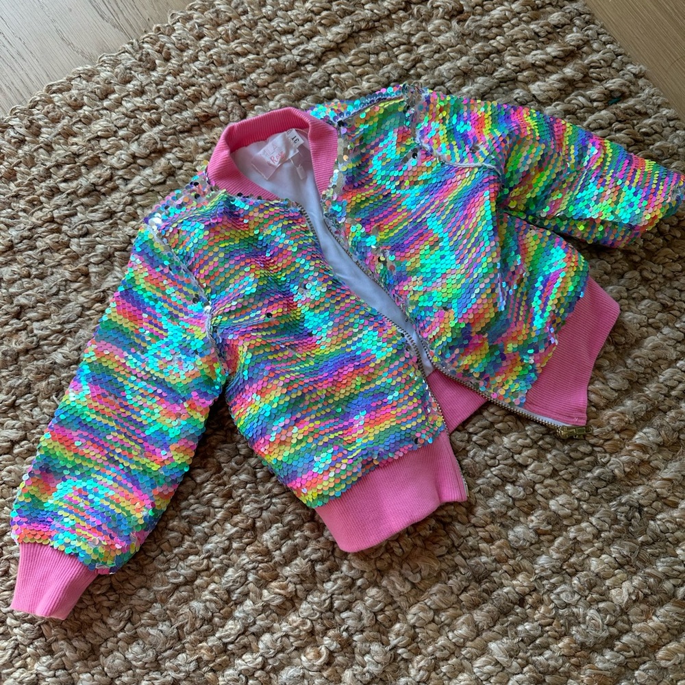 Girls 3T Rainbow Sparkle Bomber Jacket NWT